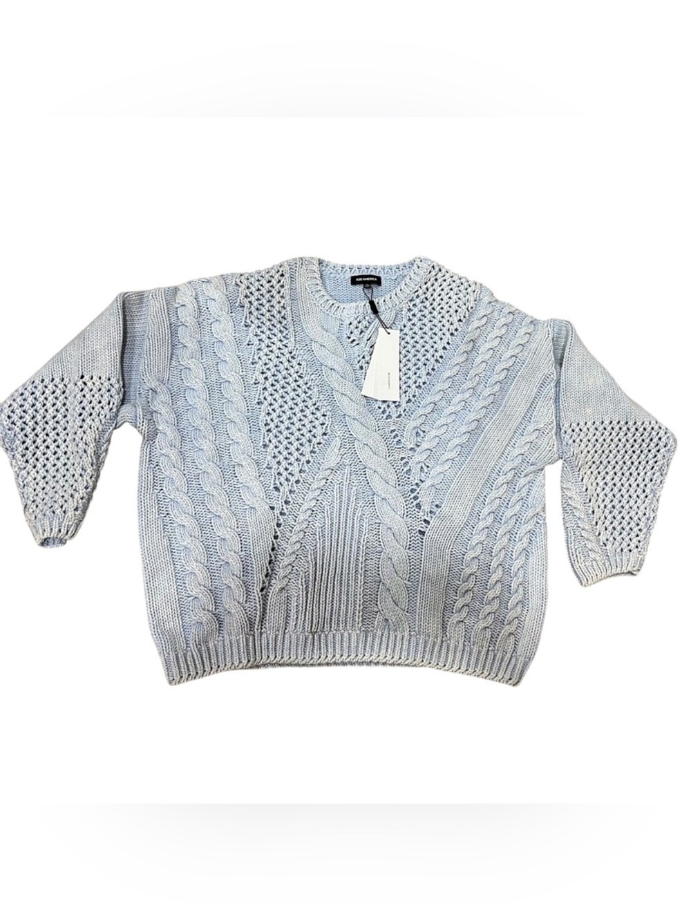 525 America Chunky Cable Knit Cropped Sweater Light Blue Oversized M